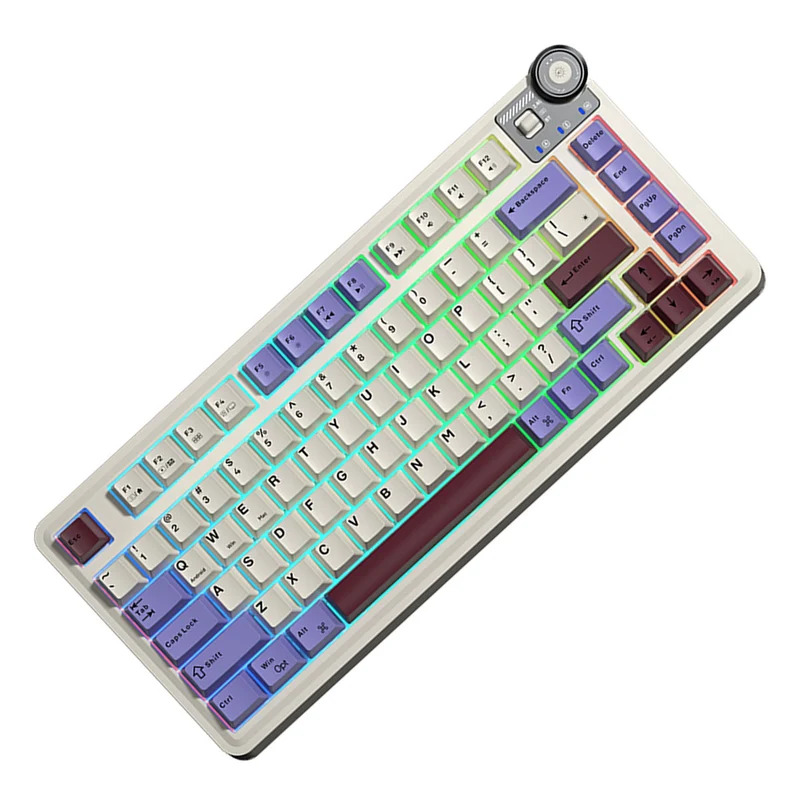 Aula AU75 3-in-1 Hot-Swap RGB Gasket Mechanical Gaming Keyboard with Multi-Function Knob (Star Vector Switch) (Beige/Purple/Red ,Black/Grey/Yellow)