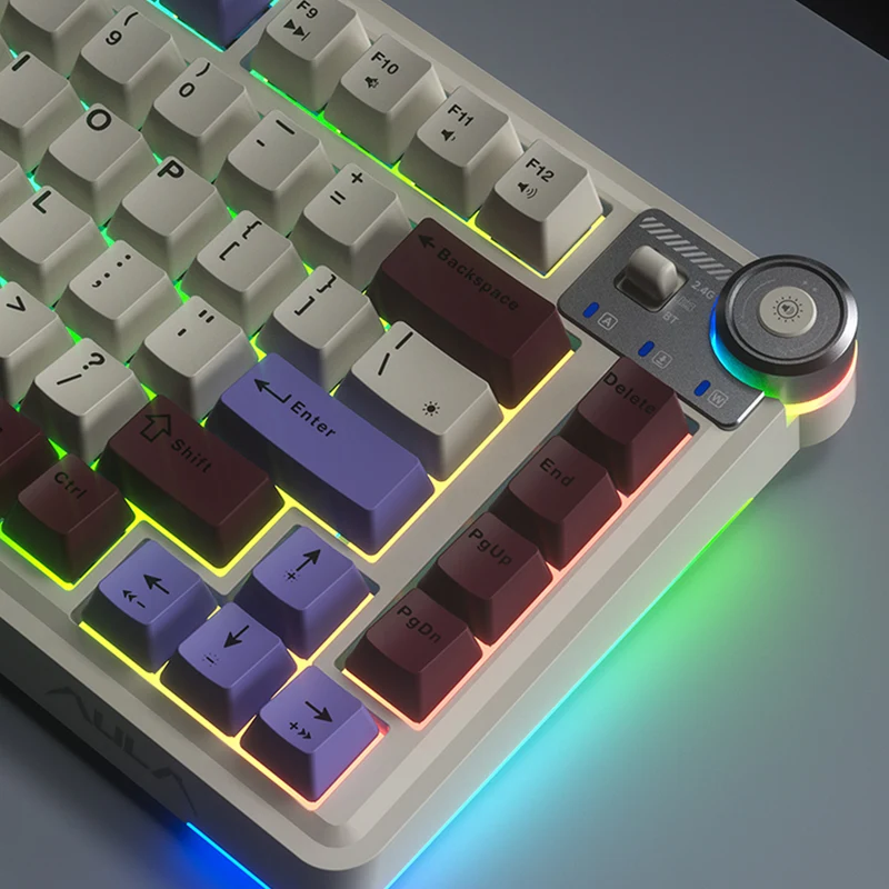 Aula AU75 3-in-1 Hot-Swap RGB Gasket Mechanical Gaming Keyboard with Multi-Function Knob (Star Vector Switch) (Beige/Purple/Red ,Black/Grey/Yellow)