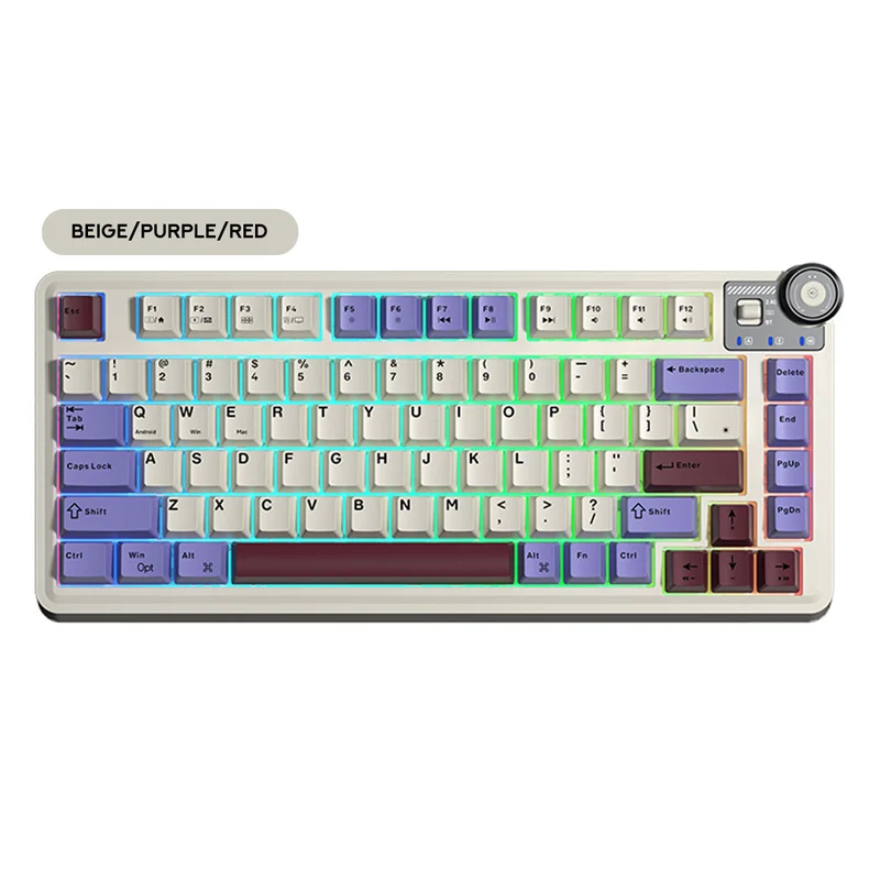 Aula AU75 3-in-1 Hot-Swap RGB Gasket Mechanical Gaming Keyboard with Multi-Function Knob (Star Vector Switch) (Beige/Purple/Red ,Black/Grey/Yellow)