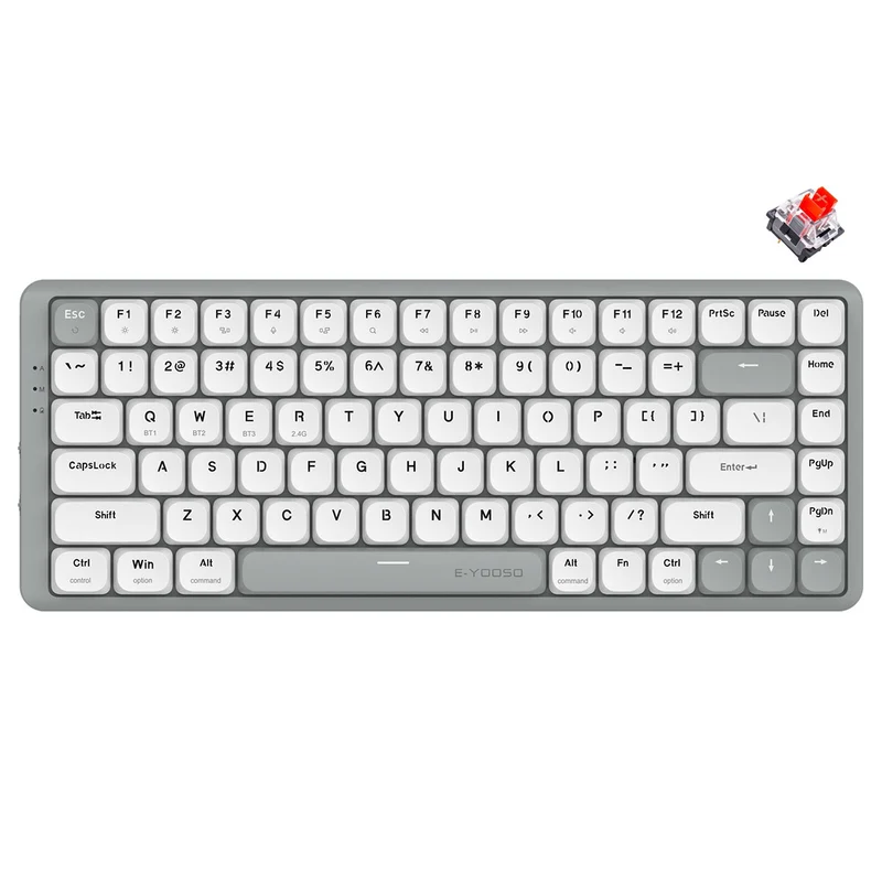 E-Yooso Z-84 Tri-Mode 84-Keys Mechanical Keyboard White/Grey (Red Switch)