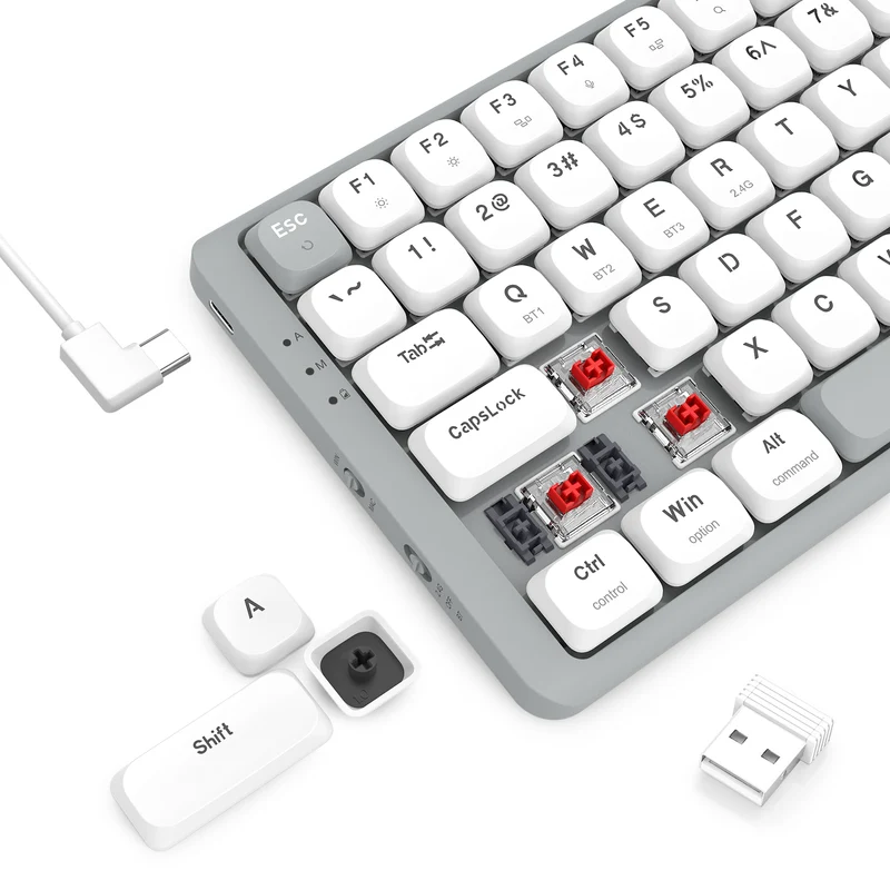 E-Yooso Z-84 Tri-Mode 84-Keys Mechanical Keyboard White/Grey (Red Switch)