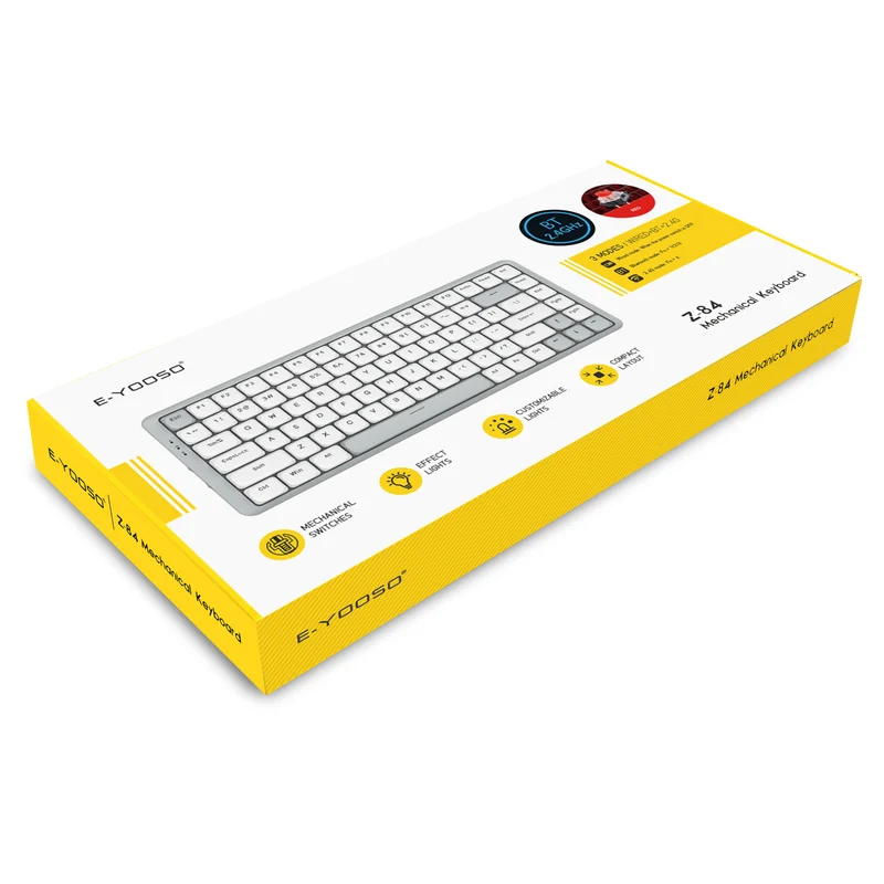 E-Yooso Z-84 Tri-Mode 84-Keys Mechanical Keyboard White/Grey (Red Switch)