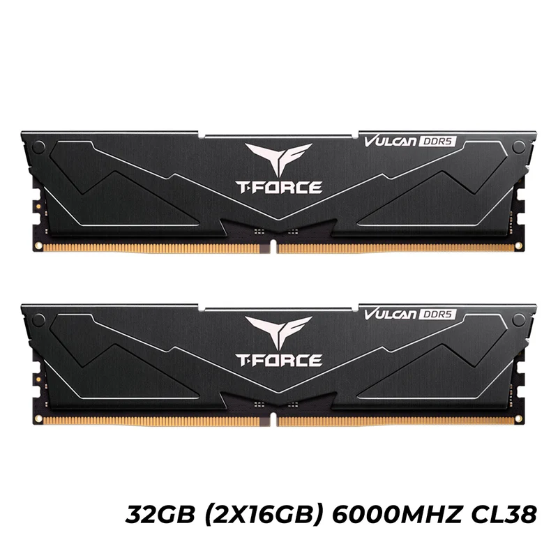 TeamGroup T-Force Vulcan DDR5 32GB (2x16GB) 6000MHz CL38 Gaming Desktop Memory (Black) (FLBD532G6000HC38ADC01)