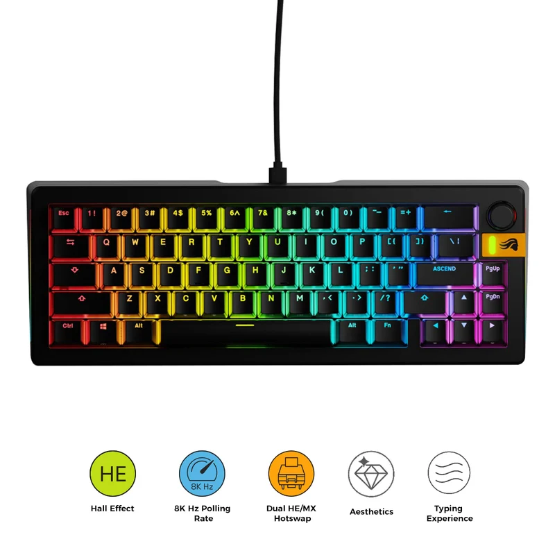 Glorious GMMK 3 HE 65% Prebuilt Hall Effect Wired Mechanical Gaming Keyboard (Black)