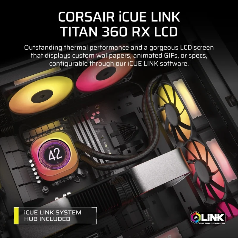 Corsair iCue Link Titan 360 LCD RX LCD AIO Extreme Performance 360MM RGB Liquid CPU Cooler (Black, White)