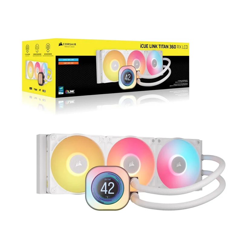Corsair iCue Link Titan 360 LCD RX LCD AIO Extreme Performance 360MM RGB Liquid CPU Cooler (Black, White)