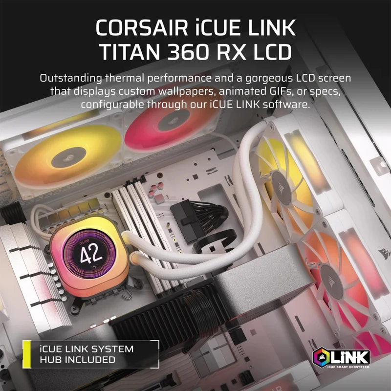 Corsair iCue Link Titan 360 LCD RX LCD AIO Extreme Performance 360MM RGB Liquid CPU Cooler (Black, White)