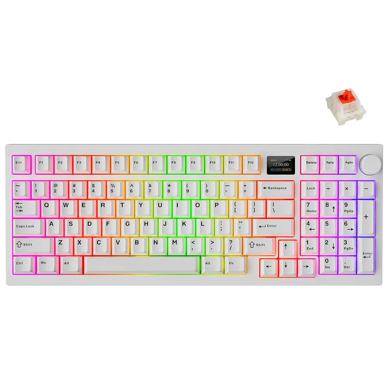 Tecware Spectre 96 RGB Tri-Mode 96-Key Gasket Mounted Mechanical Keyboard with Customizable LCD Display & Volume Knob (White) (Candy Red 48G Linear Switch, Cocoa Brown 55G Tactile Switch)