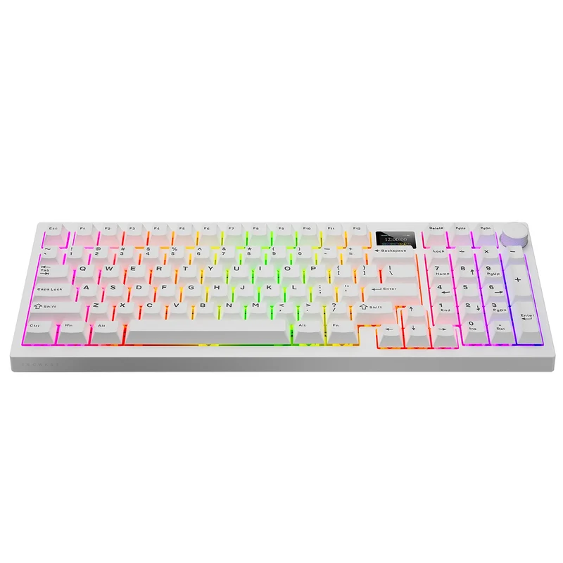 Tecware Spectre 96 RGB Tri-Mode 96-Key Gasket Mounted Mechanical Keyboard with Customizable LCD Display & Volume Knob (White) (Candy Red 48G Linear Switch, Cocoa Brown 55G Tactile Switch)