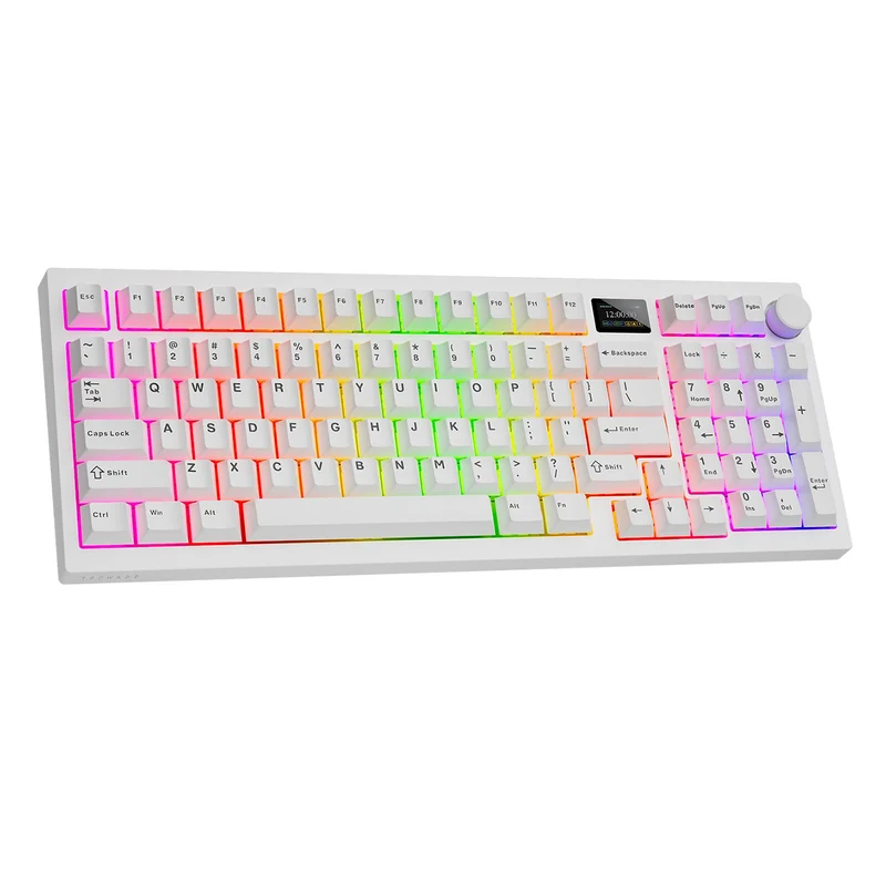Tecware Spectre 96 RGB Tri-Mode 96-Key Gasket Mounted Mechanical Keyboard with Customizable LCD Display & Volume Knob (White) (Candy Red 48G Linear Switch, Cocoa Brown 55G Tactile Switch)
