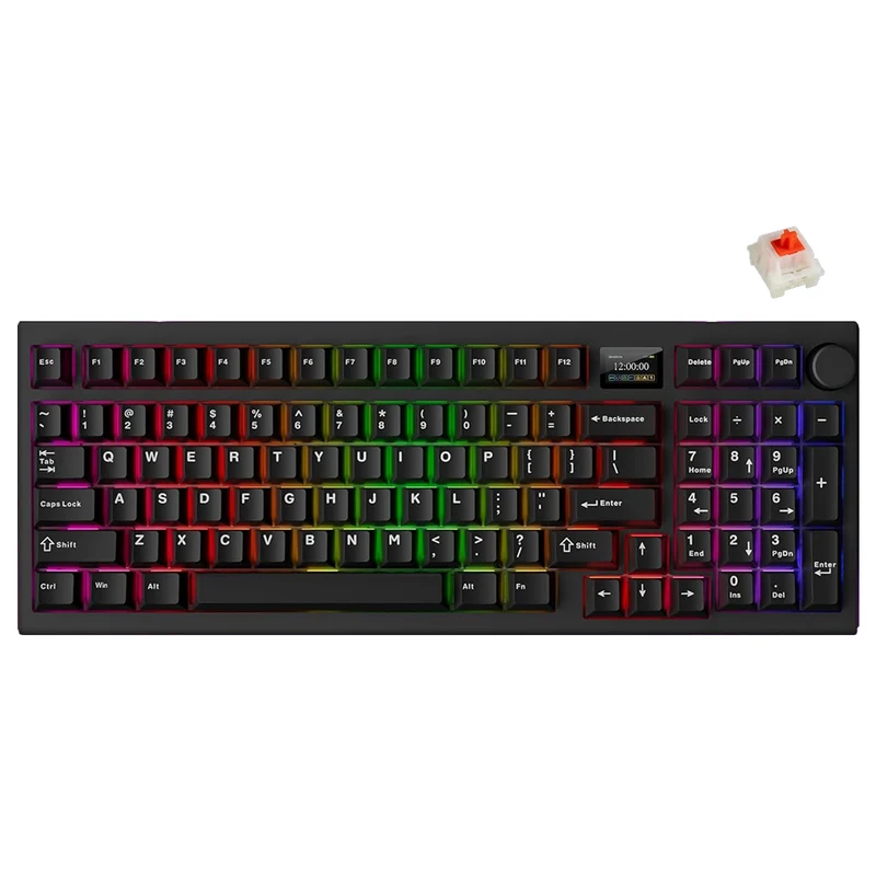 Tecware Spectre 96 RGB Tri-Mode 96-Key Gasket Mounted Mechanical Keyboard with Customizable LCD Display & Volume Knob (Black) (Candy Red 48G Linear Switch, Cocoa Brown 55G Tactile Switch)