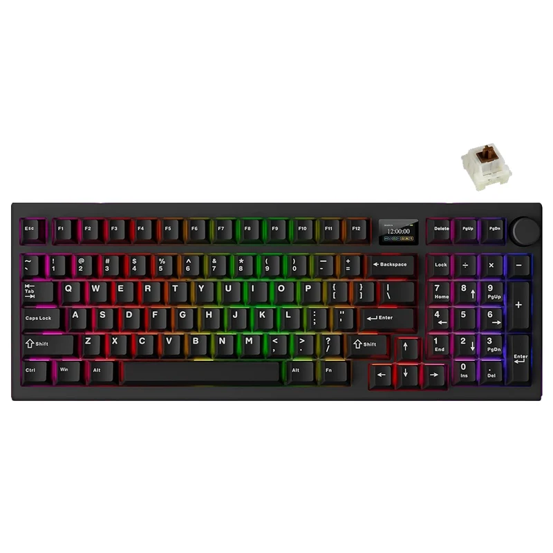 Tecware Spectre 96 RGB Tri-Mode 96-Key Gasket Mounted Mechanical Keyboard with Customizable LCD Display & Volume Knob (Black) (Candy Red 48G Linear Switch, Cocoa Brown 55G Tactile Switch)