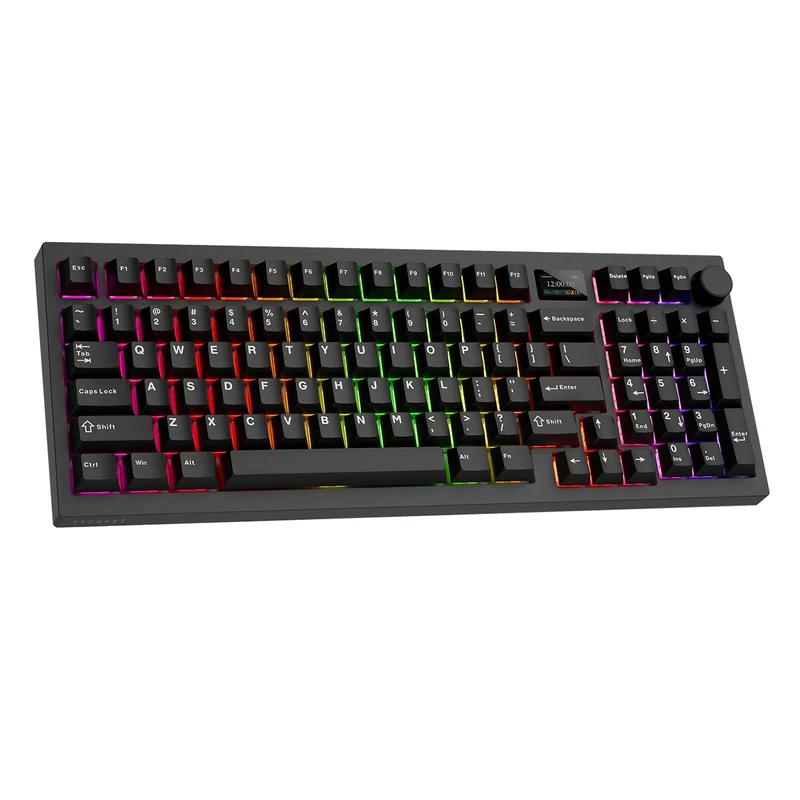 Tecware Spectre 96 RGB Tri-Mode 96-Key Gasket Mounted Mechanical Keyboard with Customizable LCD Display & Volume Knob (Black) (Candy Red 48G Linear Switch, Cocoa Brown 55G Tactile Switch)