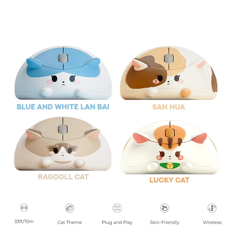 Akko Cat Theme Wireless Mouse (Blue and White Lan Bai, San Hua, Ragdoll Cat, Lucky Cat)