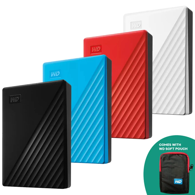 WD My Passport External Hard Drive USB 3.2 Gen1 6TB + WD Soft Pouch (Black, Blue, Red, White)