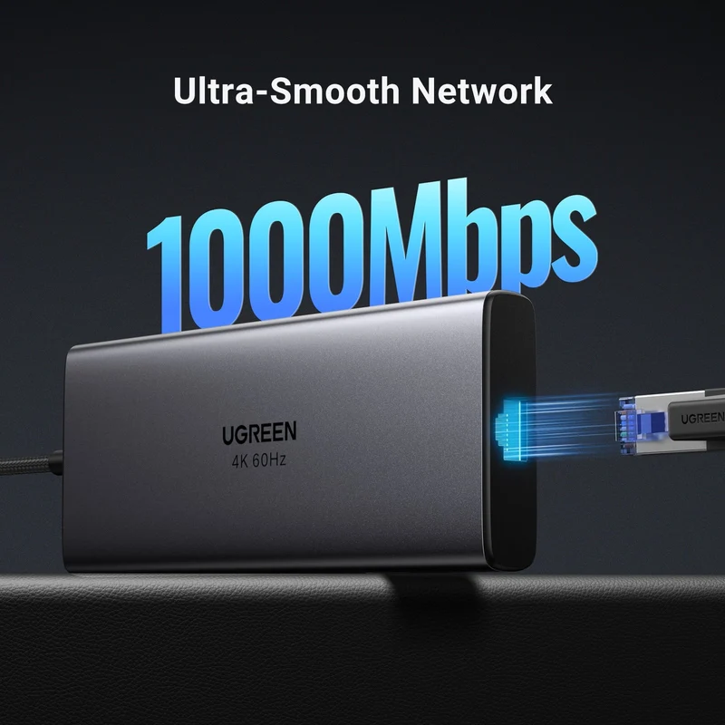 Ugreen USB-C To USB-A 3.2 + USB-A 3.0 + 2xUSB-C 3.2 + 2xHDMI + RJ45 Gigabit + SD & TF + PD Port Converter (10-in-1) Hub (Grey) (CM639/45380)