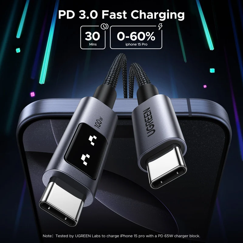 Ugreen Uno USB-C To USB-C PD 100W Fast Charging Cable - Black (0.5m, 1m, 2m)