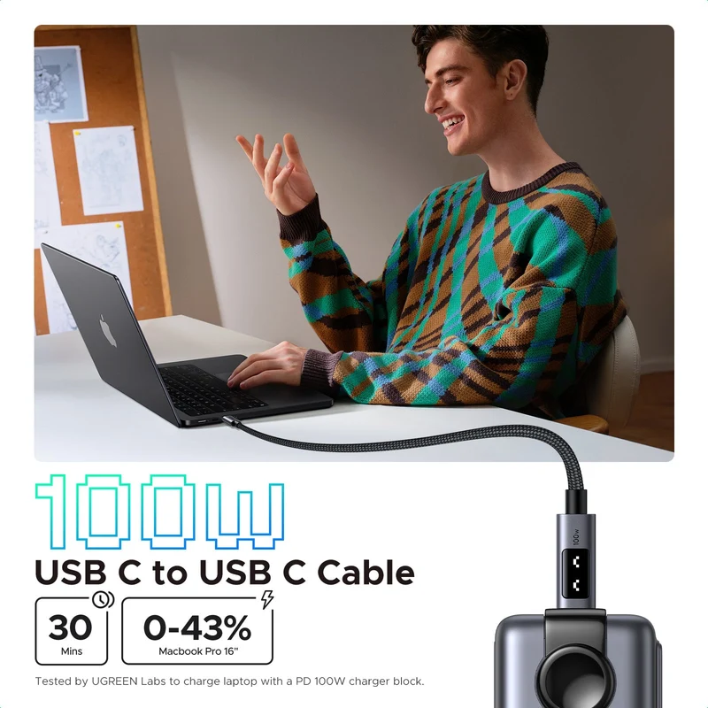 Ugreen Uno USB-C To USB-C PD 100W Fast Charging Cable - Black (0.5m, 1m, 2m)