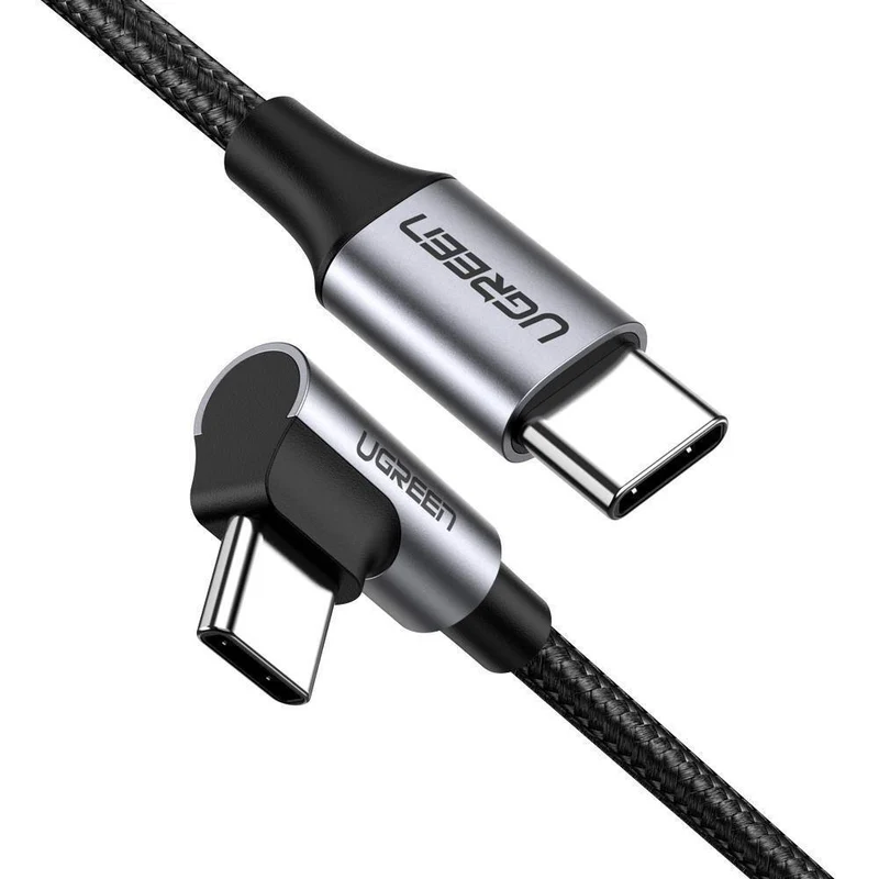 UGreen USB-C 2.0 Male To Angled USB-C 2.0 Male 3A Data Cable (Black) (2M, 3M) (US255/50125, US255/80714)