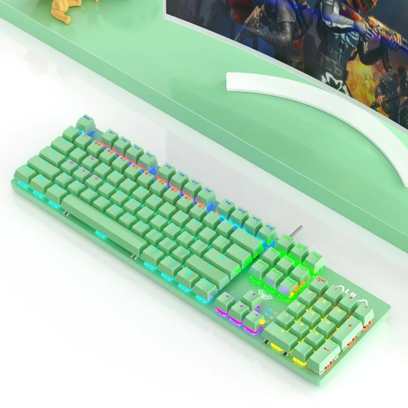 Aula Mountain S2022 Full Size Wired Mechanical Gaming Keyboard (Blue Switch) (Cherry Blossom Powder, Sky Blue, Emerald Green, Obsidian Black)