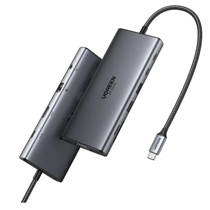 Ugreen Revodok USB-C To 2xUSB-C 3.2 + USB-A 3.2 + USB-A 3.0 + HDMI + VGA + RJ45 Gigabit + SD/TF + AUX 3.5mm + PD Converter (11-in-1 Hub) CM639/45520