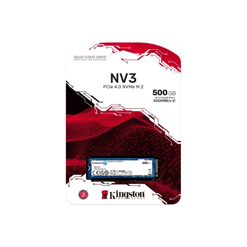 Kingston NV3 M.2 2280 PCIe 4.0 NVMe SSD (500GB, 1TB, 2TB)