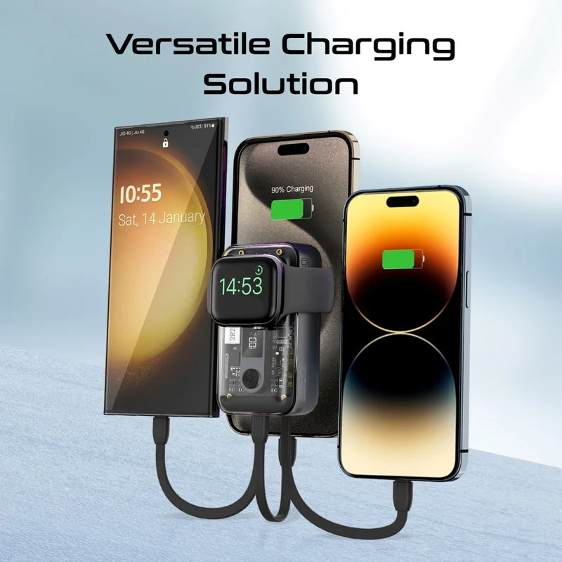 Promate Mavrix 10000MAH 35W Power Delivery Apple iPhone & Watch fast Charging Power Bank with USB-C & Lightning Cable (Black)