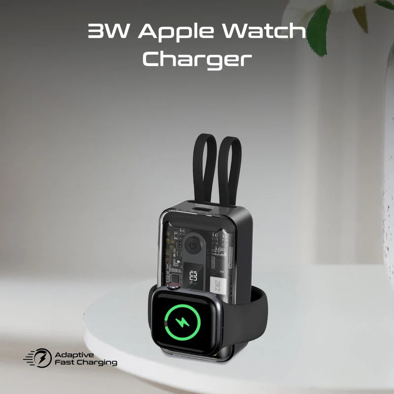 Promate Mavrix 10000MAH 35W Power Delivery Apple iPhone & Watch fast Charging Power Bank with USB-C & Lightning Cable (Black)