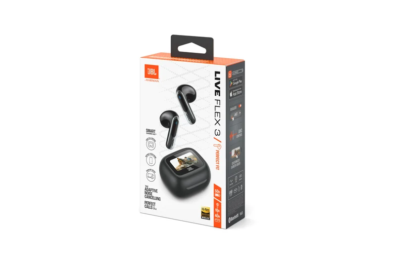 JBL Live Flex 3 True Wireless Noise-Cancelling Earbuds with Open-Stick Design & Smart Charging Case (Black, Silver, Blue, Purple)