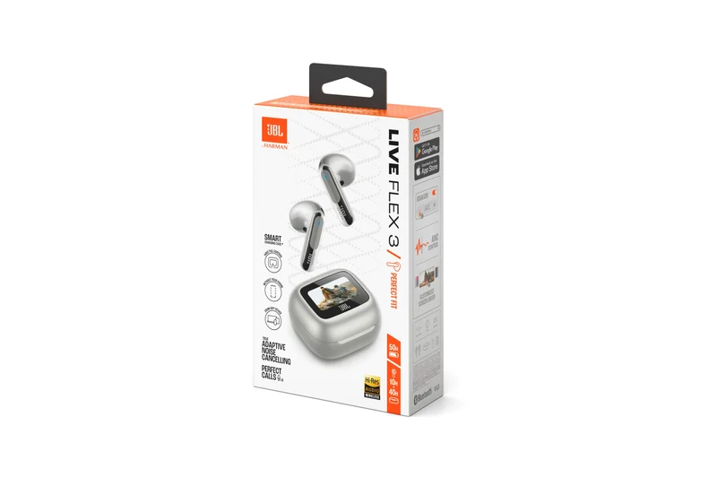 JBL Live Flex 3 True Wireless Noise-Cancelling Earbuds with Open-Stick Design & Smart Charging Case (Black, Silver, Blue, Purple)