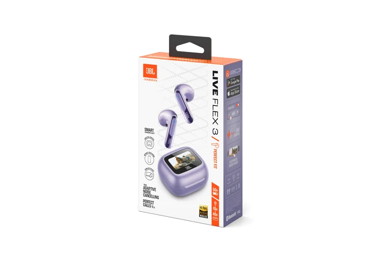 JBL Live Flex 3 True Wireless Noise-Cancelling Earbuds with Open-Stick Design & Smart Charging Case (Black, Silver, Blue, Purple)
