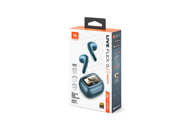 JBL Live Flex 3 True Wireless Noise-Cancelling Earbuds with Open-Stick Design & Smart Charging Case (Black, Silver, Blue, Purple)