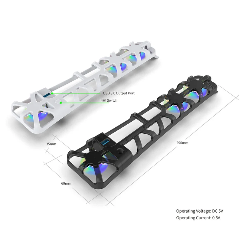 Dobe Cooling Fan RGB for PS5 Slim TP5-3538S (White, Transparent Black)