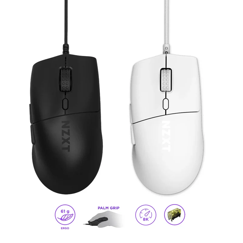 NZXT Lift 2 Ergo Lightweight Ergonomic Wired Gaming Mouse (Matte Black, Matte White)