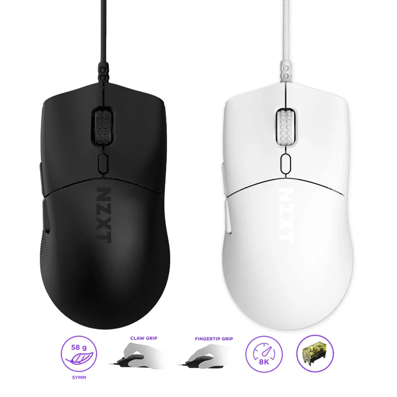 NZXT Lift 2 Symm Lightweight Symmetrical Wired Gaming Mouse (Matte Black, Matte White)