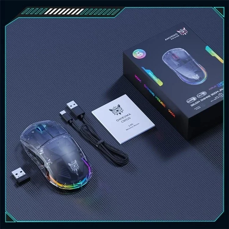 Onikuma CW926 RGB Dual-Mode eSports Gaming Mouse (Black, Transparent)