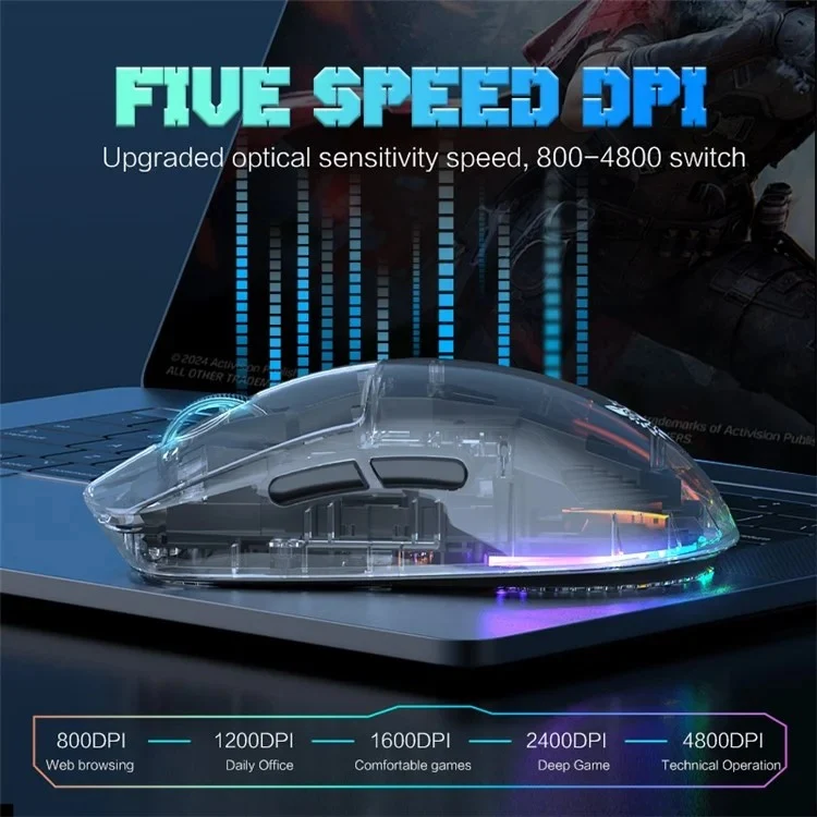 Onikuma CW926 RGB Dual-Mode eSports Gaming Mouse (Black, Transparent)