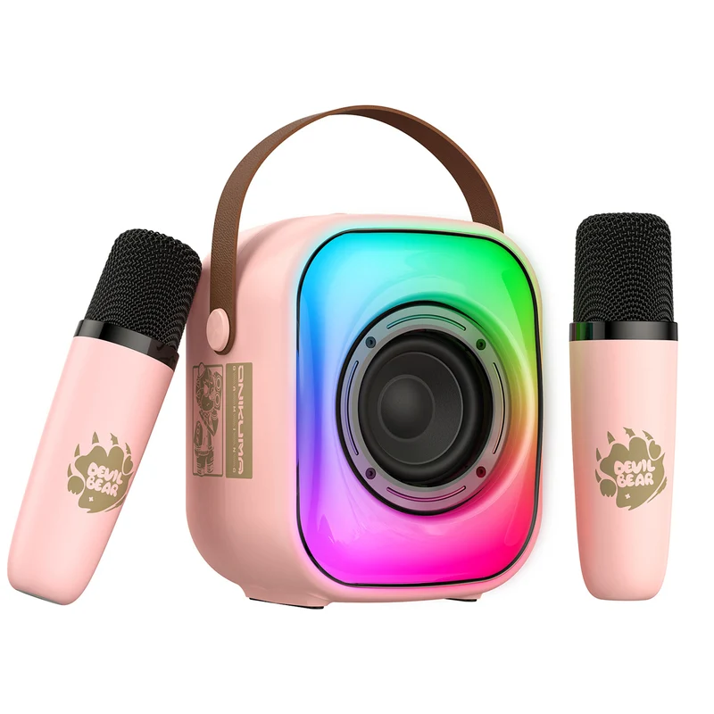 Onikuma L7 Wireless Smart Karaoke RGB Light Bluetooth Speaker Dual Wireless Microphone (Pink, Black, Beige)