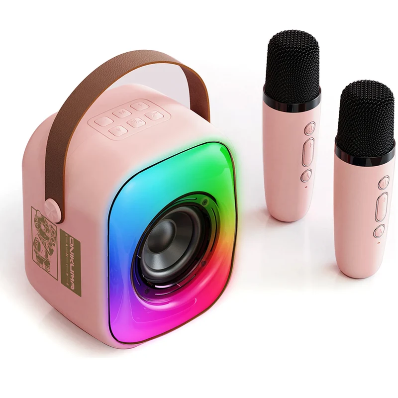 Onikuma L7 Wireless Smart Karaoke RGB Light Bluetooth Speaker Dual Wireless Microphone (Pink, Black, Beige)