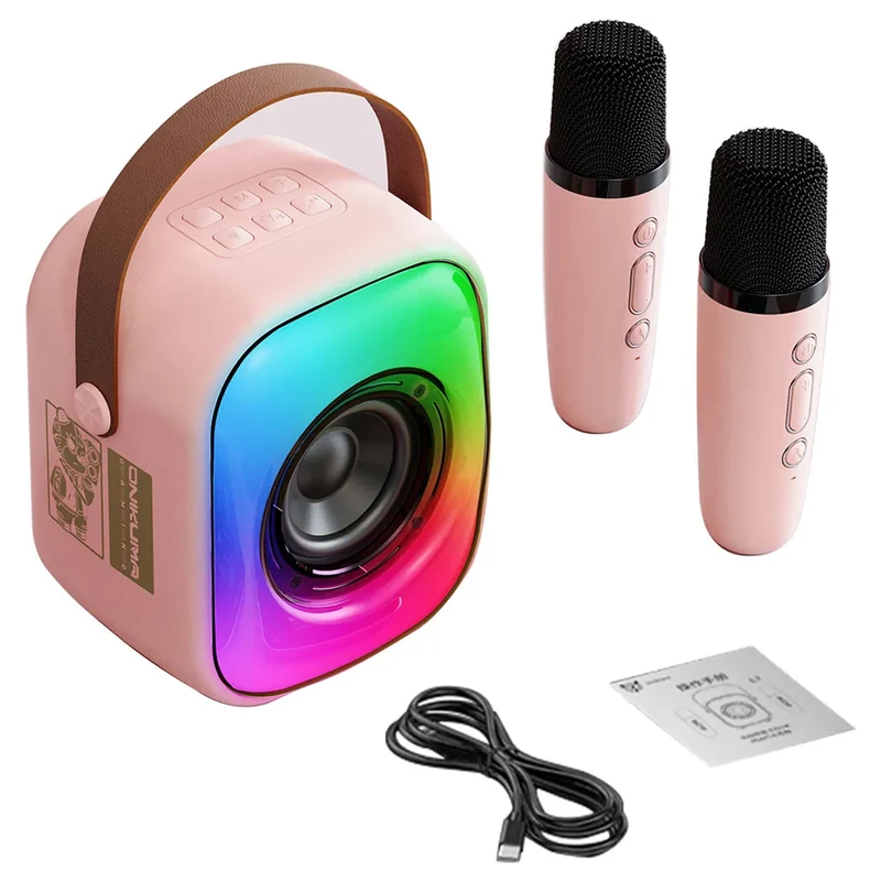 Onikuma L7 Wireless Smart Karaoke RGB Light Bluetooth Speaker Dual Wireless Microphone (Pink, Black, Beige)