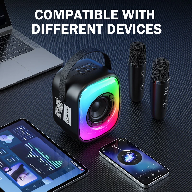 Onikuma L7 Wireless Smart Karaoke RGB Light Bluetooth Speaker Dual Wireless Microphone (Pink, Black, Beige)