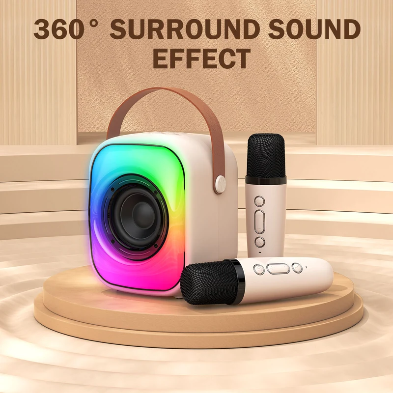 Onikuma L7 Wireless Smart Karaoke RGB Light Bluetooth Speaker Dual Wireless Microphone (Pink, Black, Beige)