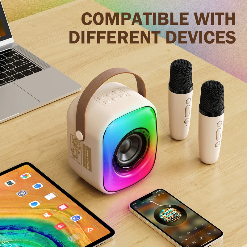 Onikuma L7 Wireless Smart Karaoke RGB Light Bluetooth Speaker Dual Wireless Microphone (Pink, Black, Beige)