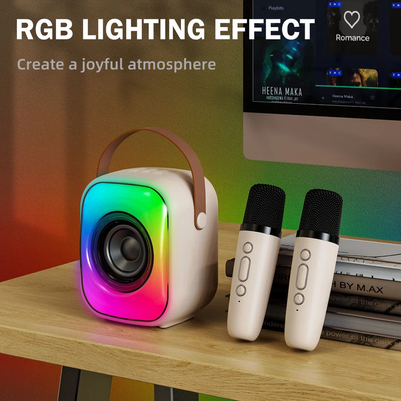 Onikuma L7 Wireless Smart Karaoke RGB Light Bluetooth Speaker Dual Wireless Microphone (Pink, Black, Beige)