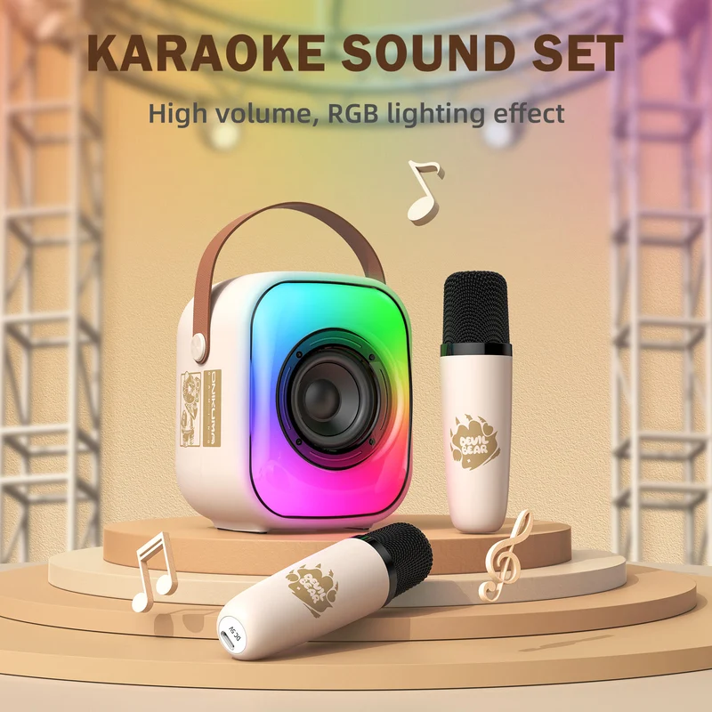 Onikuma L7 Wireless Smart Karaoke RGB Light Bluetooth Speaker Dual Wireless Microphone (Pink, Black, Beige)