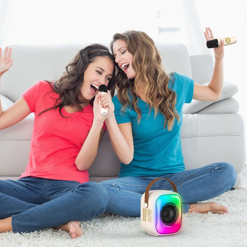 Onikuma L7 Wireless Smart Karaoke RGB Light Bluetooth Speaker Dual Wireless Microphone (Pink, Black, Beige)