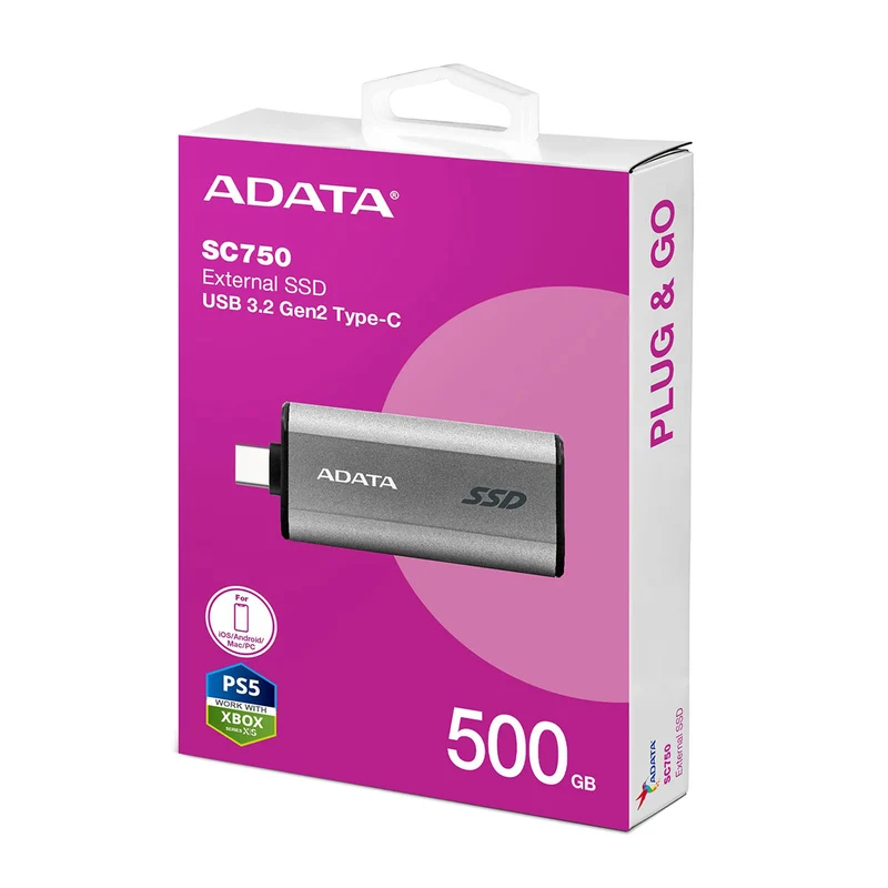 Adata SC750 USB 3.2 Gen2 Type-C External SSD (500GB, 1TB)
