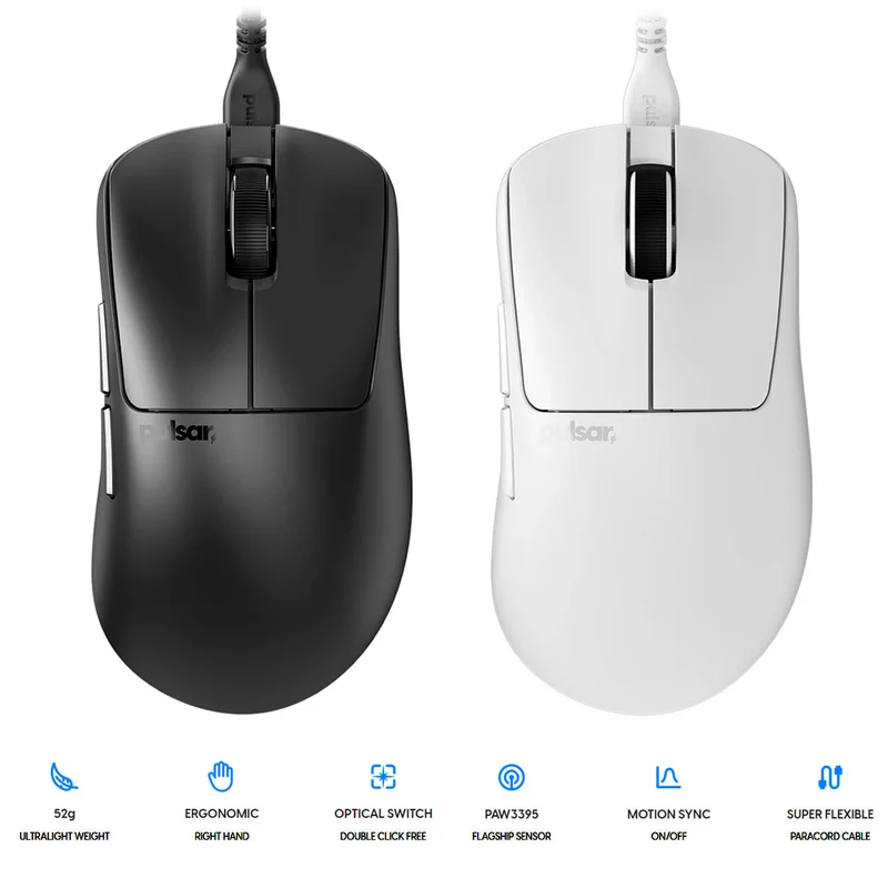 Pulsar Xlite Wired Ultralight Gaming Mouse Size 2 (Black, White)