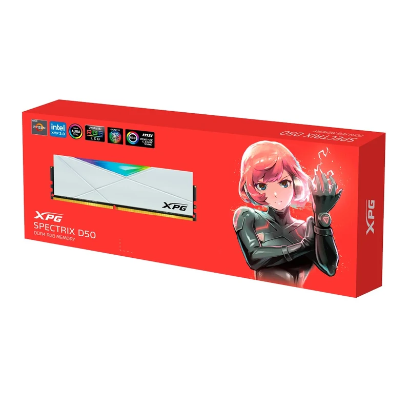 Adata XPG Spectrix D50 16GB (1x16GB) DDR4 RGB 3600MHz PC4-28800 CL18-22-22 1.35V Desktop Memory (White) (AX4U360016G18I-SW50)