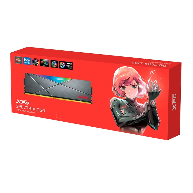 Adata XPG Spectrix D50 8GB (1x8GB) DDR4 RGB 3600MHz PC4-28800 CL18-22-22 1.35V Desktop Memory (Tungsten Grey, White)